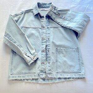 Zara 100% cotton light blue denim shacket jacket